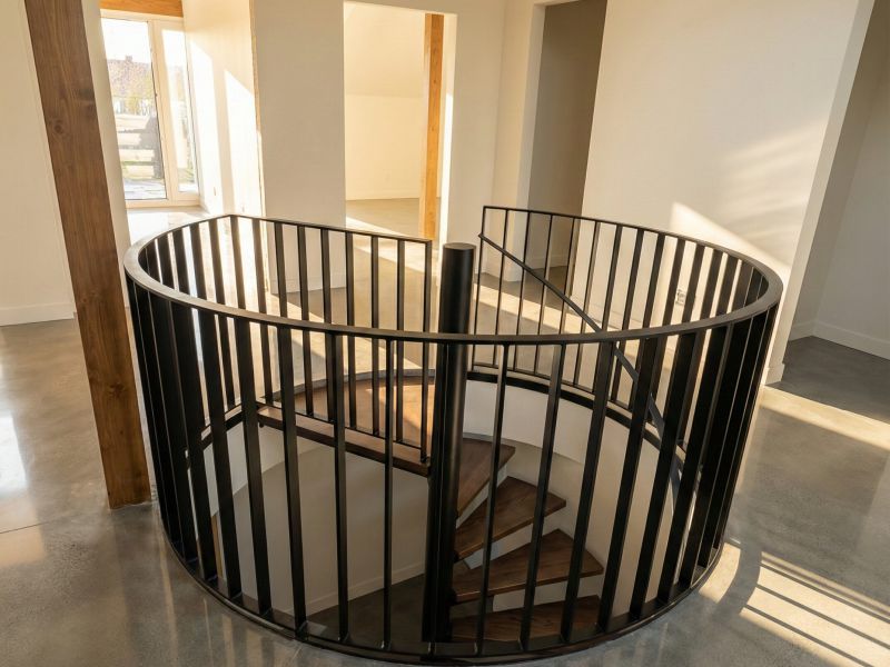 Stahl Wendeltreppe mit Stufen aus Holz und Handlauf