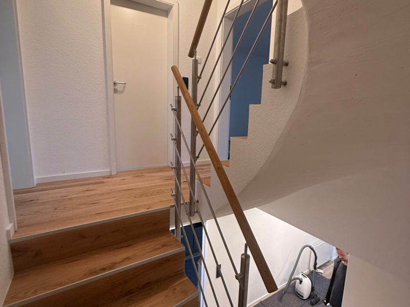 Edelstahlgeländer mit Holzhandlauf und Edelstahl Stäben