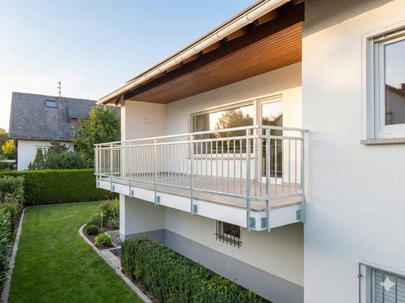 Verzinktes Balkongeländer aus Rechteckrohr mit senkrechten Streben